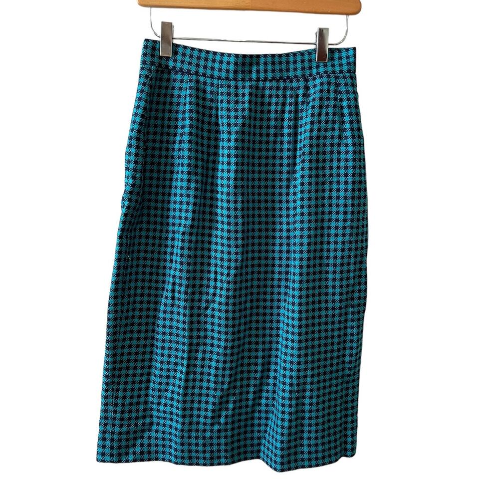 Vintage 80s Liz Claiborne high waisted houndstooth midi skirt Blue